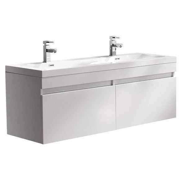 Fresca Largo 57 White Modern Double Sink Bathroom Cabinet w/ Integrated Sinks