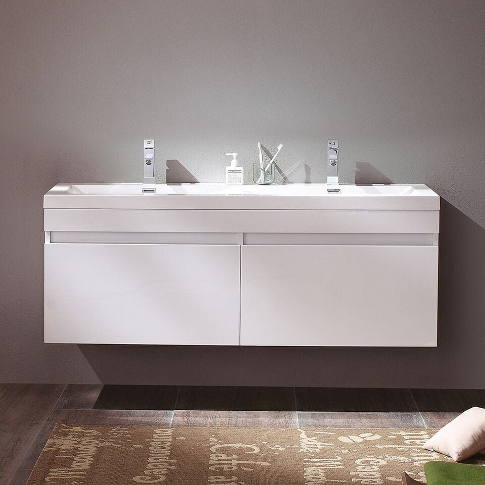 Fresca Largo 57White Modern Double Sink Bathroom Cabinet w/ Integrated Sinks