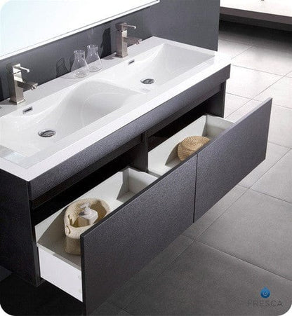 Fresca Largo Black Modern Bathroom Vanity w/ Wavy Double Sinks