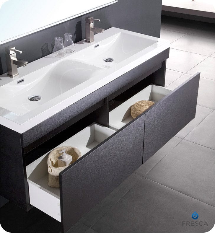 Fresca Largo Black Modern Bathroom Vanity w/ Wavy Double Sinks