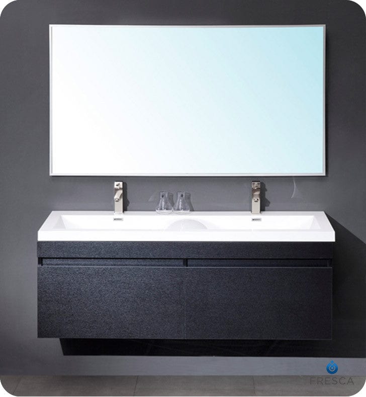 Fresca Largo Black Modern Bathroom Vanity w/ Wavy Double Sinks