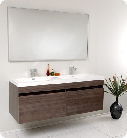 Fresca Largo Gray Oak Modern Bathroom Vanity w/ Wavy Double Sinks