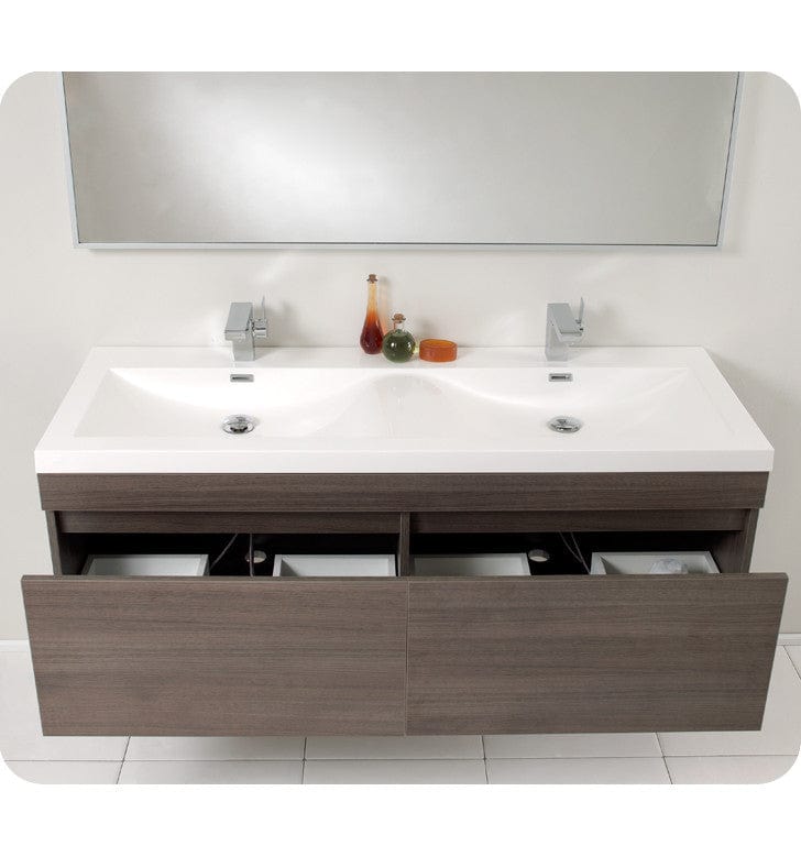 Fresca Largo Gray Oak Modern Bathroom Vanity w/ Wavy Double Sinks