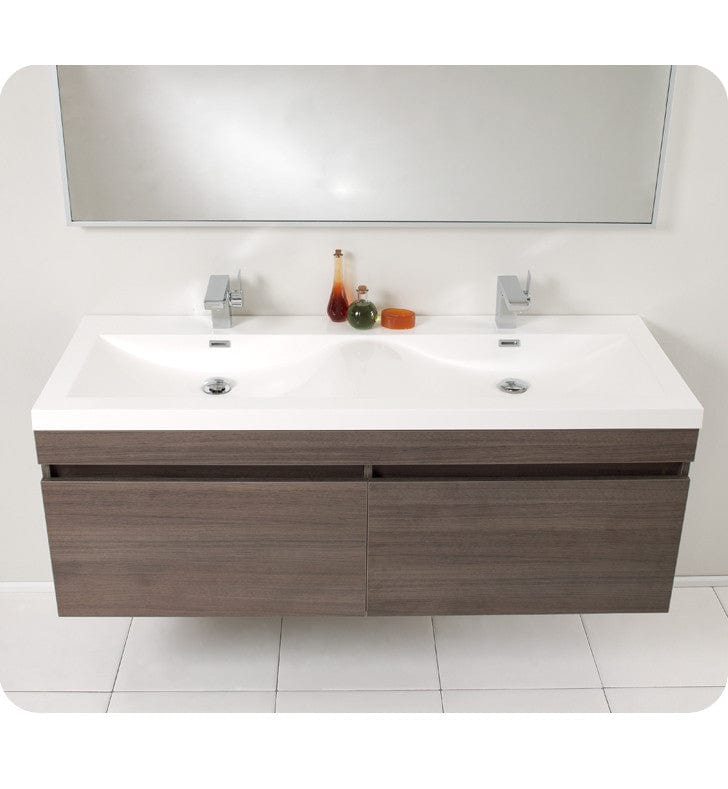 Fresca Largo Gray Oak Modern Bathroom Vanity w/ Wavy Double Sinks