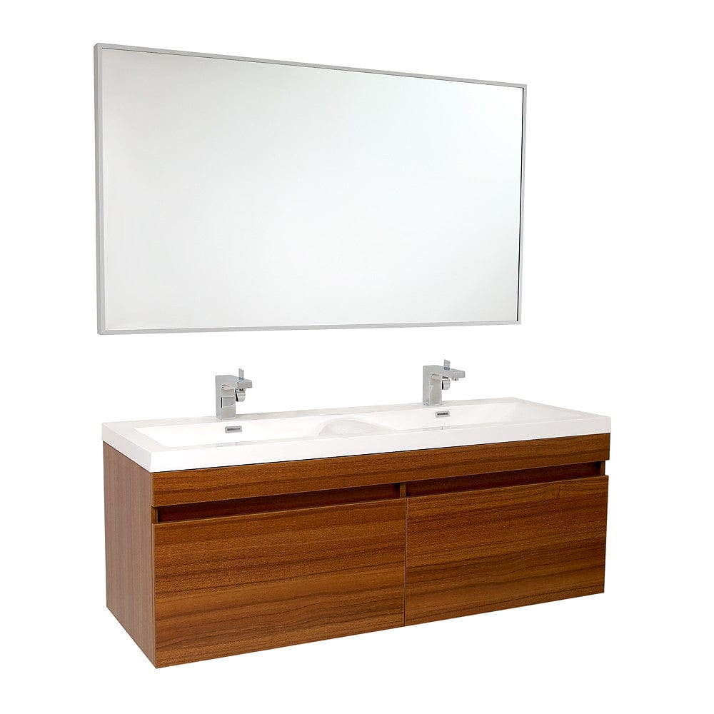 Fresca Largo Teak Modern Bathroom Vanity w/ Wavy Double Sinks