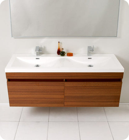 Fresca Largo Teak Modern Bathroom Vanity w/ Wavy Double Sinks