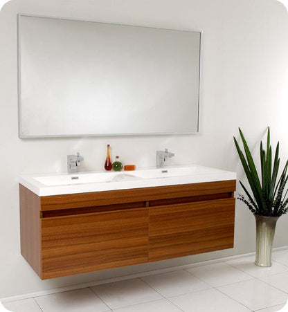 Fresca Largo Teak Modern Bathroom Vanity w/ Wavy Double Sinks