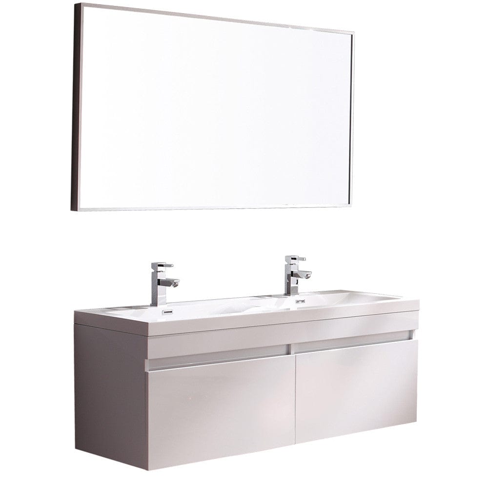 Fresca Largo White Modern Bathroom Vanity w/ Wavy Double Sinks