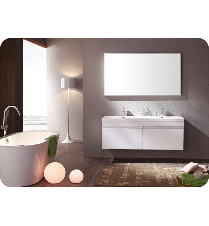 Fresca Largo White Modern Bathroom Vanity w/ Wavy Double Sinks