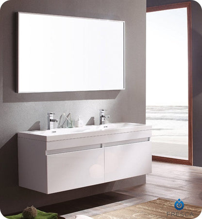 Fresca Largo White Modern Bathroom Vanity w/ Wavy Double Sinks