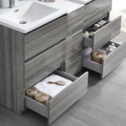 Fresca Lazzaro 60 Modern Ash Gray Free Standing Double Sink Bathroom Vanity Set