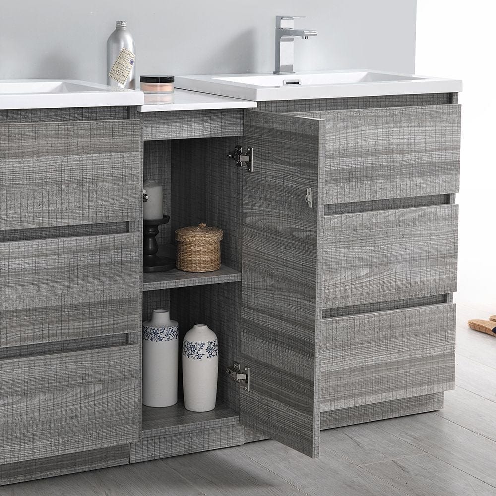 Fresca Lazzaro 60 Modern Ash Gray Free Standing Double Sink Bathroom Vanity Set