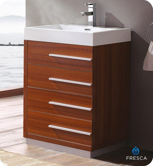 Fresca Livello 24 Teak Modern Bathroom Cabinet w/ Integrated Sink
