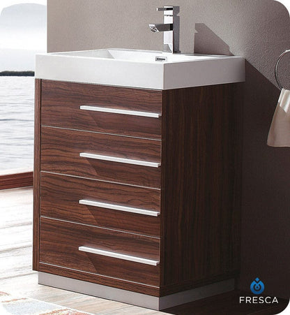 Fresca Livello 24 Walnut Modern Bathroom Cabinet w/ Integrated Sink