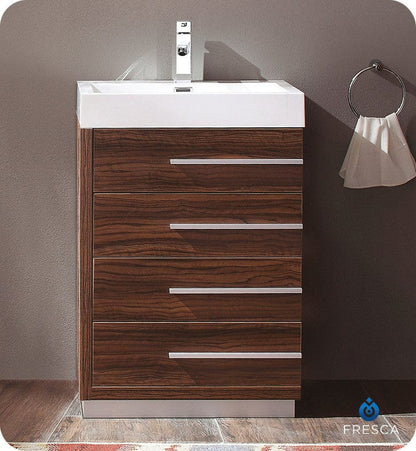 Fresca Livello 24 Walnut Modern Bathroom Cabinet w/ Integrated Sink