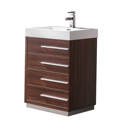 Fresca Livello 24" Walnut Modern Bathroom Cabinet w/ Integrated Sink