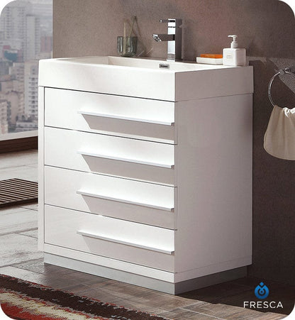 Fresca Livello 24 White Modern Bathroom Cabinet w/ Integrated Sink