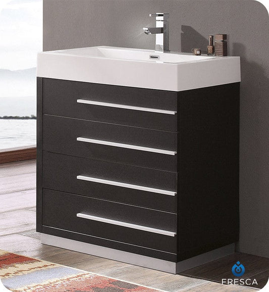 Fresca Livello 30 Black Modern Bathroom Cabinet w/ Integrated Sink