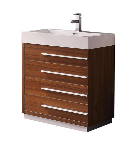 Fresca Livello 30" Teak Modern Bathroom Cabinet w/ Integrated Sink