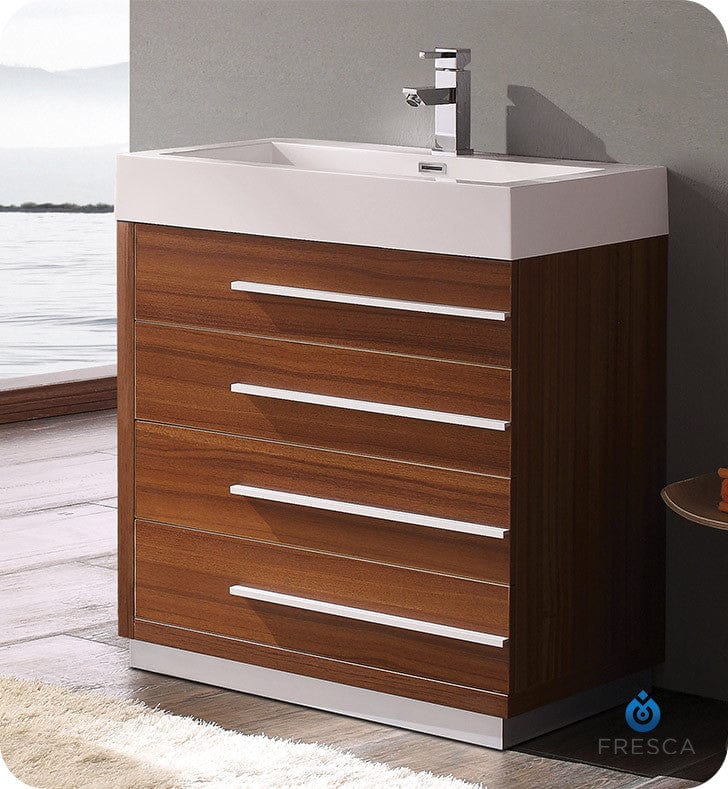 Fresca Livello 30 Teak Modern Bathroom Cabinet w/ Integrated Sink