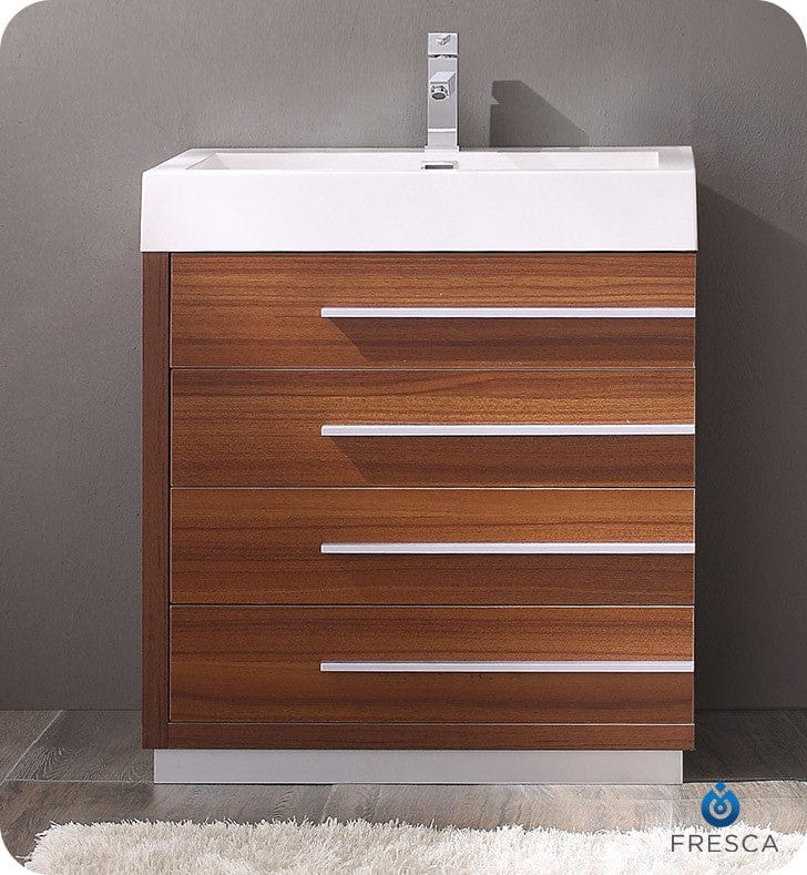 Fresca Livello 30 Teak Modern Bathroom Cabinet w/ Integrated Sink