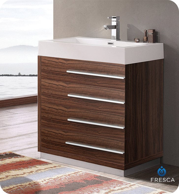 Fresca Livello 30 Walnut Modern Bathroom Cabinet w/ Integrated Sink