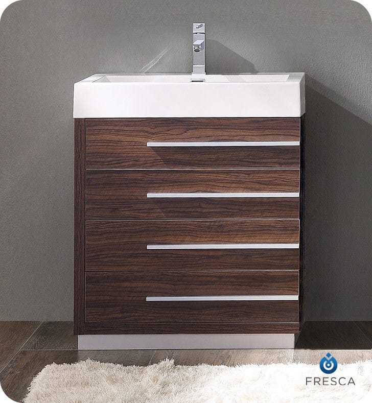 Fresca Livello 30 Walnut Modern Bathroom Cabinet w/ Integrated Sink