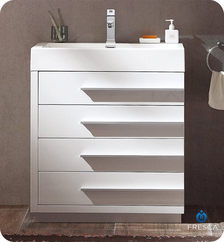 Fresca Livello 30 White Modern Bathroom Cabinet w/ Integrated Sink
