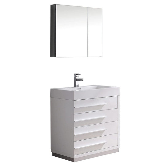 Fresca Livello 30" White Modern Bathroom Vanity w/ Medicine Cabinet