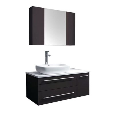 Fresca Lucera 36 Espresso Wall Hung Vessel Sink Bathroom Vanity w/ Medicine Cabinet - Left Version