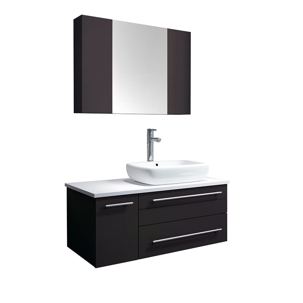 Fresca Lucera 36 Espresso Wall Hung Vessel Sink  Bathroom Vanity w/ Medicine Cabinet - Right Version