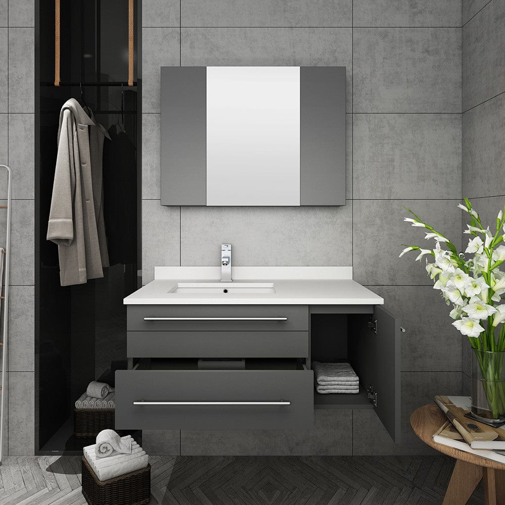 Fresca Lucera 36 Gray Wall Hung Undermount Sink  Bathroom Vanity w/ Medicine Cabinet - Left Version