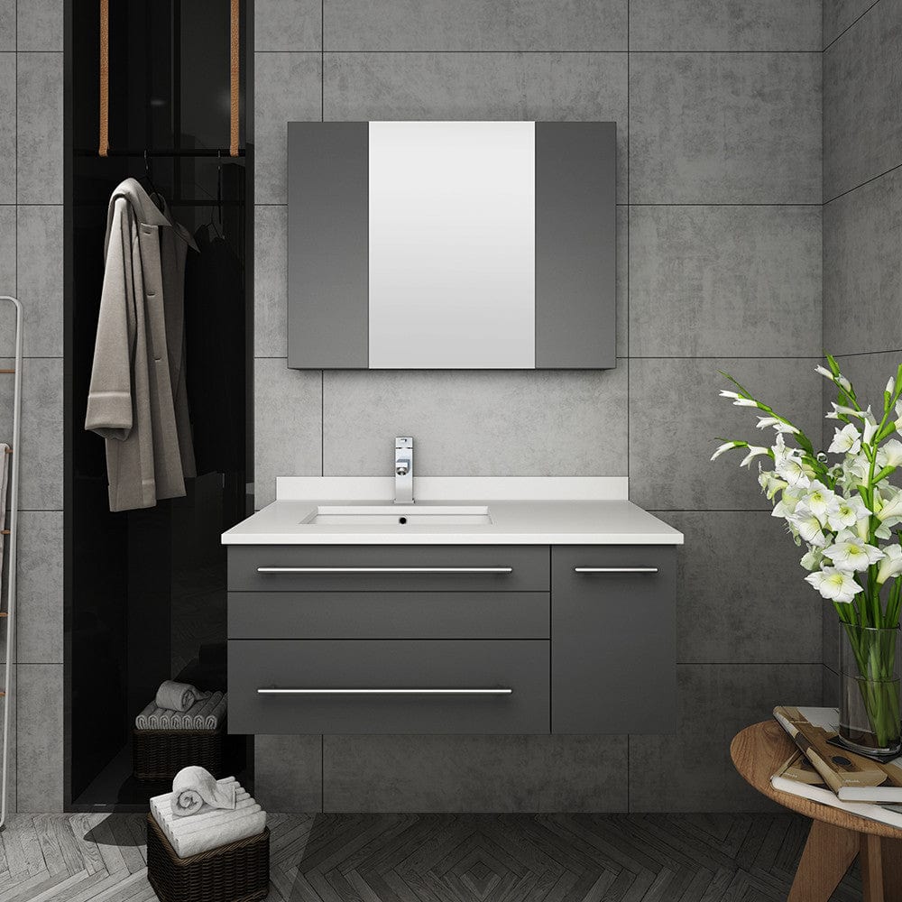 Fresca Lucera 36 Gray Wall Hung Undermount Sink  Bathroom Vanity w/ Medicine Cabinet - Left Version