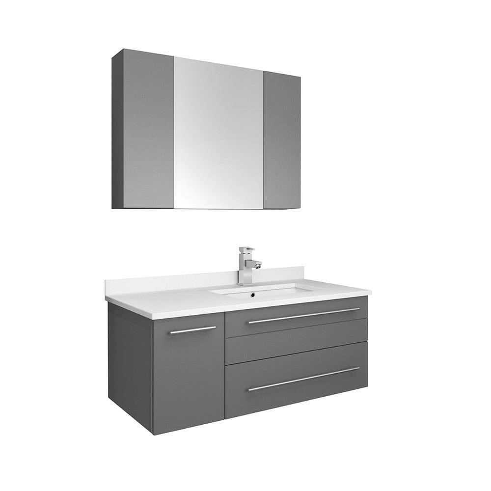 Fresca Lucera 36 Gray Wall Hung Undermount Sink Bathroom Vanity w/ Medicine Cabinet - Right Version