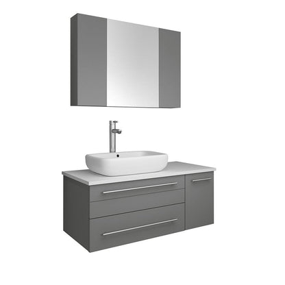 Fresca Lucera 36 Gray Wall Hung Vessel Sink Bathroom Vanity w/ Medicine Cabinet - Left Version