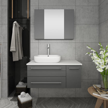 Fresca Lucera 36 Gray Wall Hung Vessel Sink Bathroom Vanity w/ Medicine Cabinet - Left Version