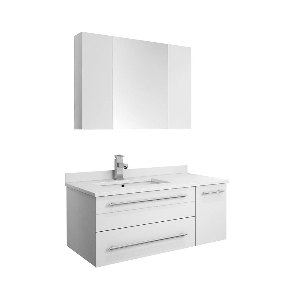 Fresca Lucera 36 White Wall Hung Undermount Sink  Bathroom Vanity w/ Medicine Cabinet - Left Version