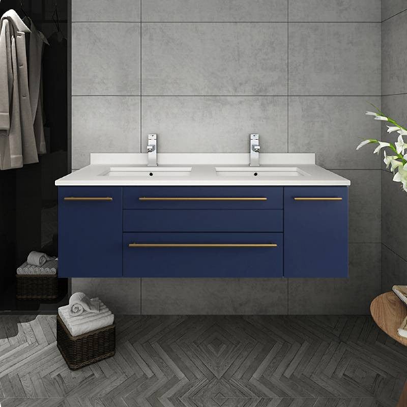 Fresca Lucera Modern 48" Royal Blue Wall Hung Double Undermount Sink Vanity