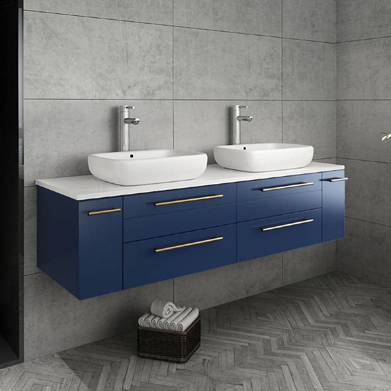 Fresca Lucera Modern 60" Royal Blue Wall Hung Double Vessel Sink Vanity