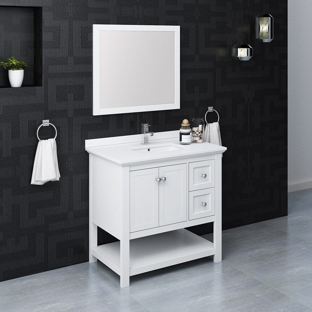 Fresca Manchester 36 White Traditional Bathroom Vanity w/ Mirror