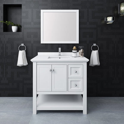 Fresca Manchester 36 White Traditional Bathroom Vanity w/ Mirror