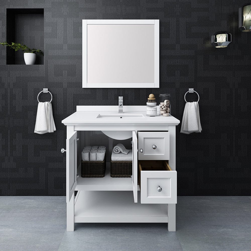 Fresca Manchester 36 White Traditional Bathroom Vanity w/ Mirror