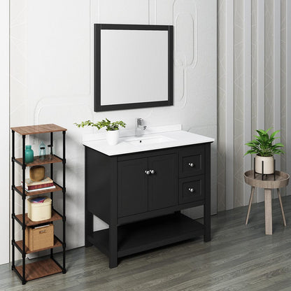 Fresca Manchester 40 Black Traditional Single Sink Bathroom Vanity w/ Mirror