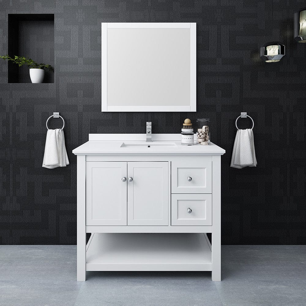 Fresca Manchester 40 White Single Sink Traditional Bathroom Vanity w/ Mirror