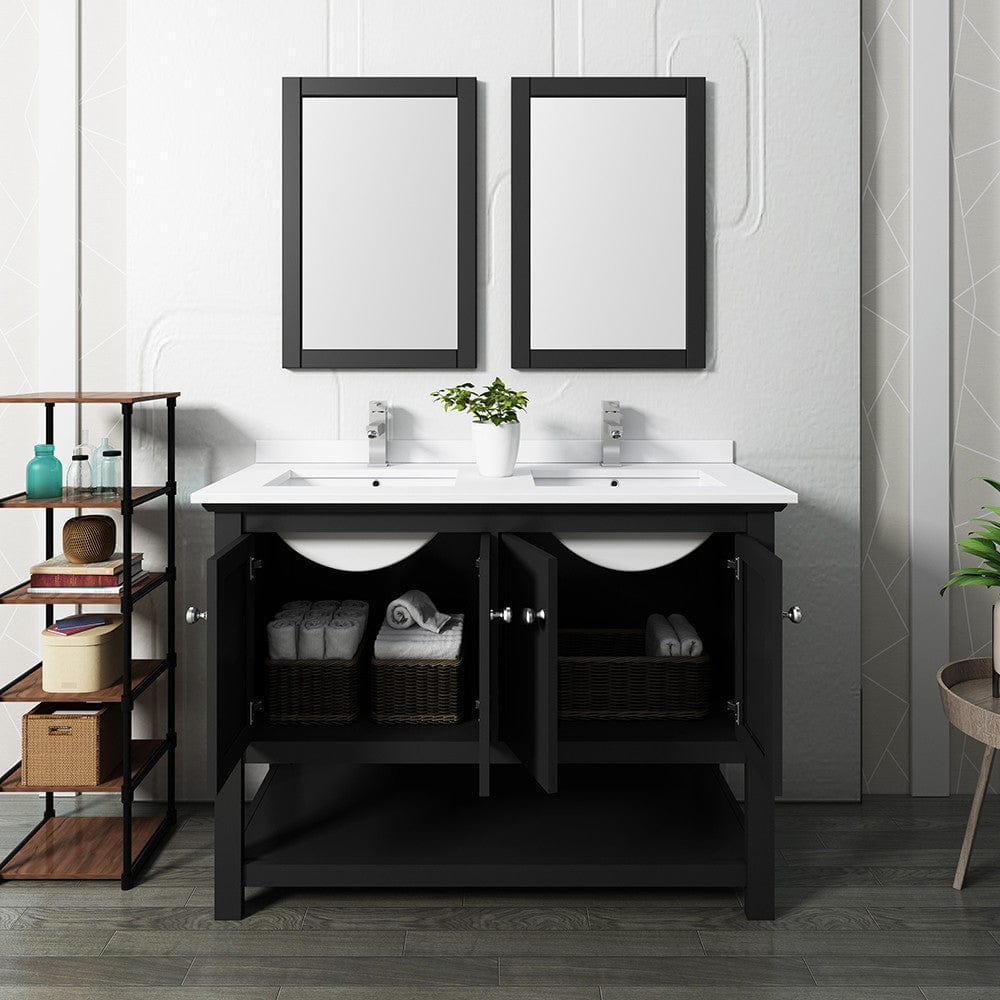 Fresca Manchester 48 Black Traditional Double Sink Bathroom Vanity w/ Mirrors