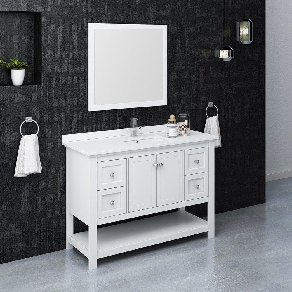 Fresca Manchester 48 White Traditional Bathroom Vanity w/ Mirror