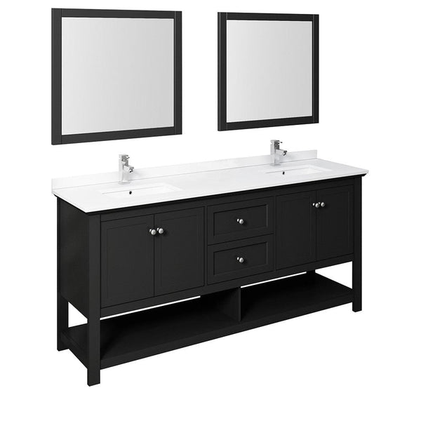 Fresca Manchester 72 Black Traditional Double Sink Bathroom Vanity w/ Mirrors