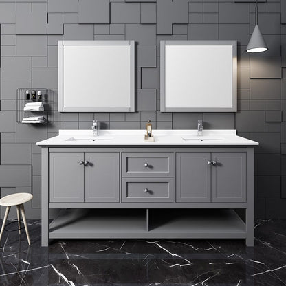 Fresca Manchester 72 Gray Traditional Double Sink Bathroom Vanity w/ Mirrors