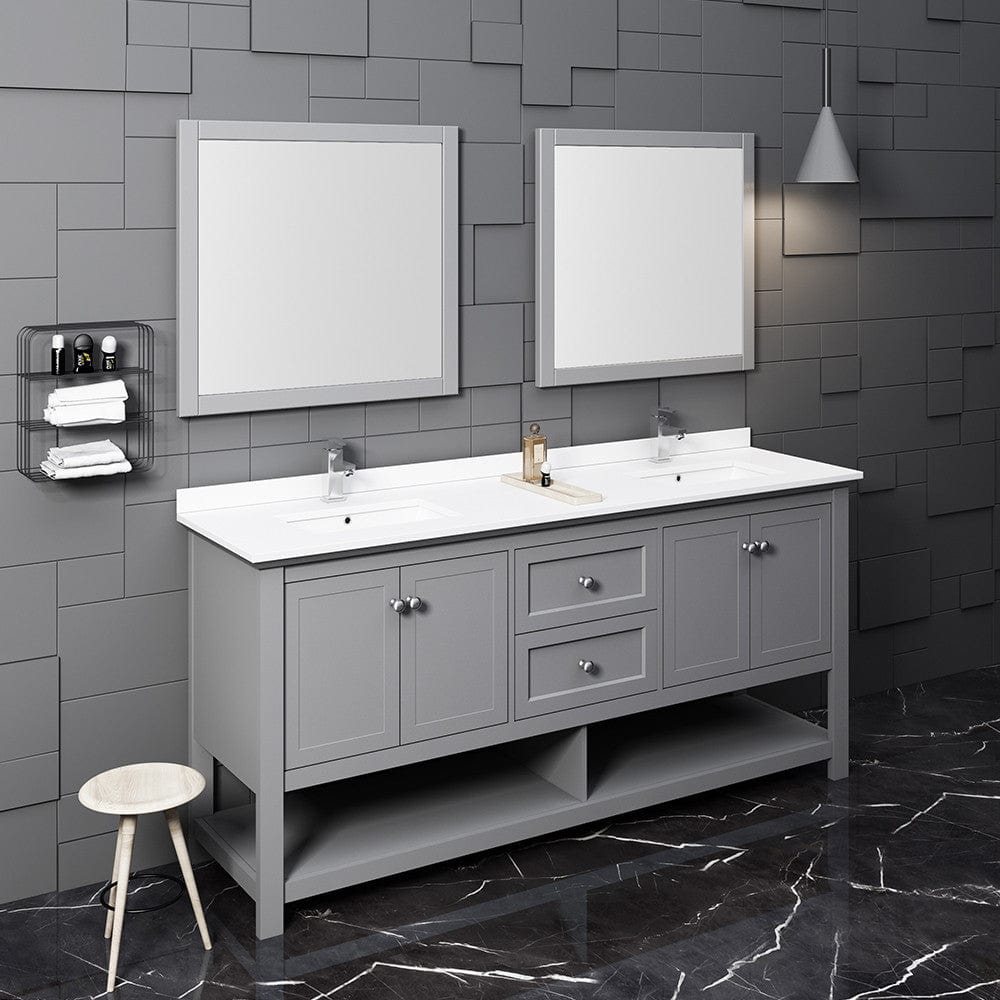 Fresca Manchester 72 Gray Traditional Double Sink Bathroom Vanity w/ Mirrors