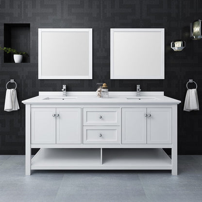 Fresca Manchester 72 White Traditional Double Sink Bathroom Vanity w/ Mirrors